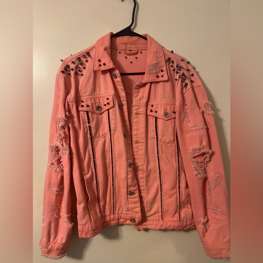 Hand crafted pink Jean Jacket